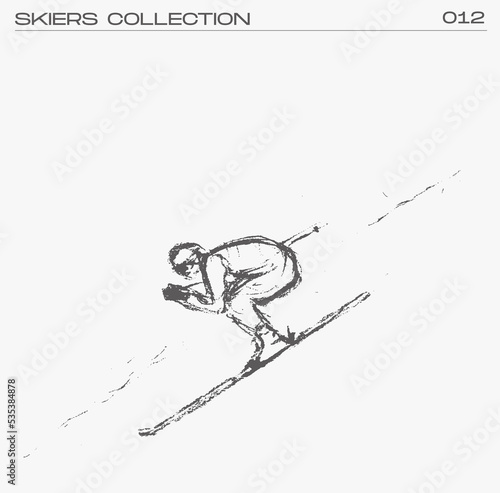 Skier going down the mountain, vector illustration