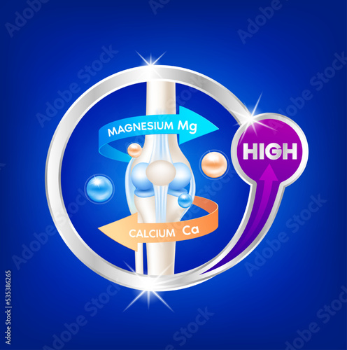 label aluminum healthy bone with a circular arrow around. Magnesium and Calcium. Vitamins minerals logo products template design. Medical food supplement concepts. 3D Realistic Vector EPS10.
