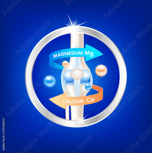 label aluminum healthy bone with a circular arrow around. Magnesium and Calcium. Vitamins minerals logo products template design. Medical food supplement concepts. 3D Realistic Vector EPS10.