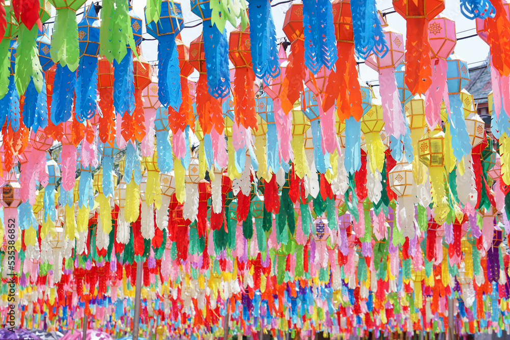 Colorful perspective view of Thai Lanna style lanterns to hang in front