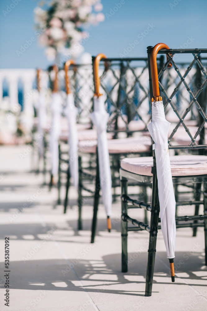 Wedding ceremony on the beach. Umbrella in case of rain. Wedding ceremony on the beach. Umbrella in case of rain.