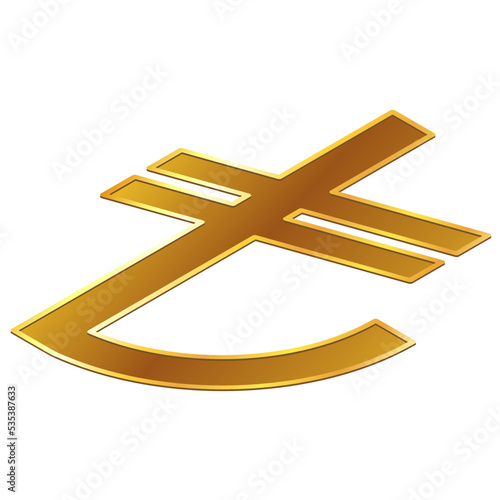 Turkish lira TRY currency golden sign isometric top view isolated on white background. Currency by Central Bank of Turkey. Design element.