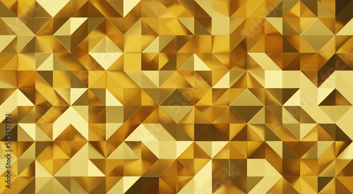 3D rendering gold triangle polygon abstract background.