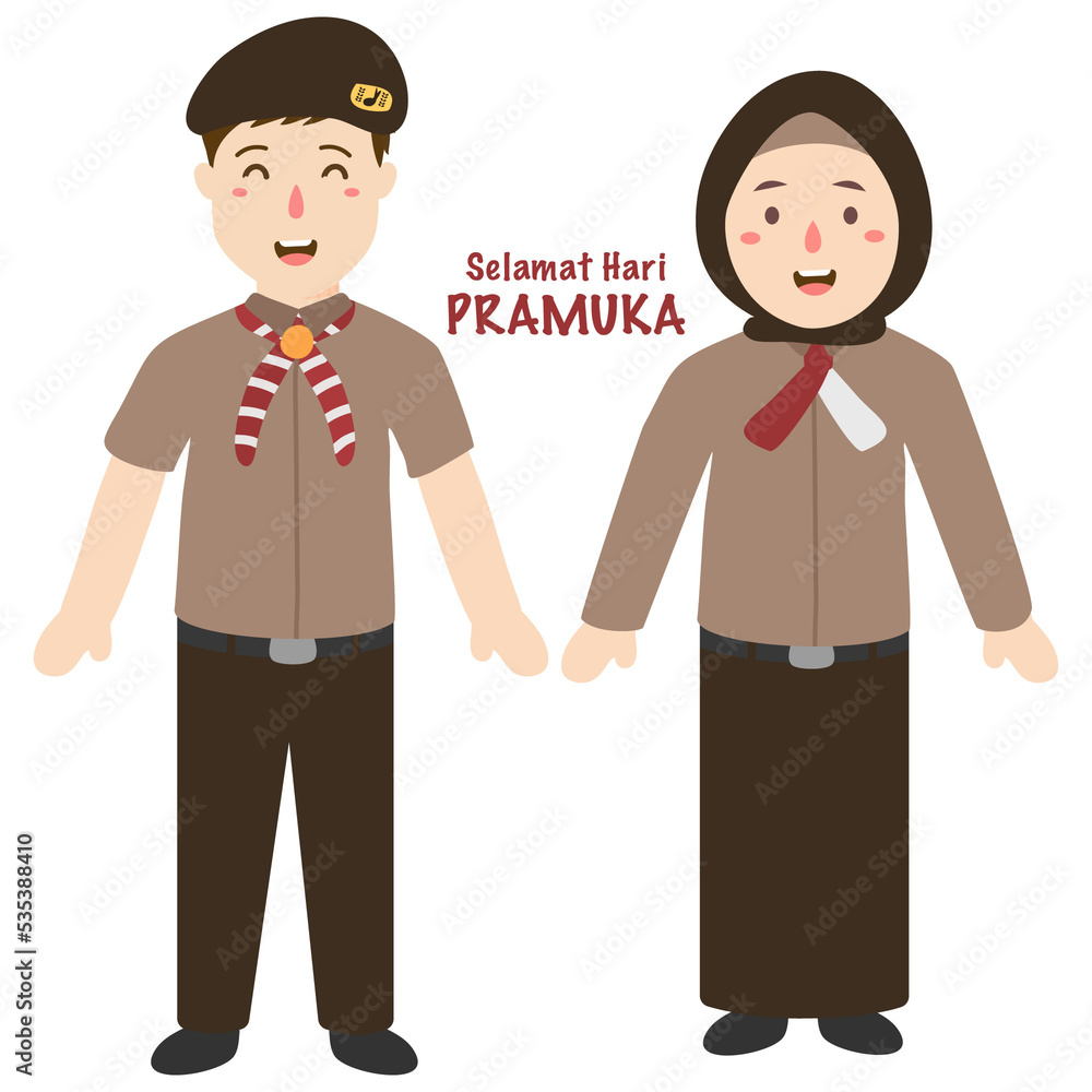 Pramuka Indonesia Illustration With Boys And Girls Pramuka Indonesia Illustration With Boys And Girls