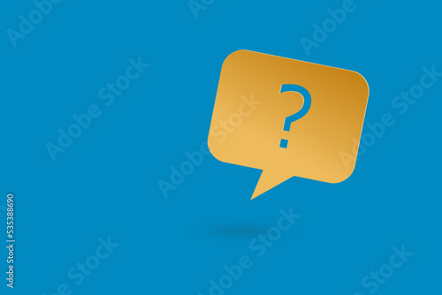 Blue question mark icon sign on orange speech bubble paper cut , faq answer solution and information support illustration business symbol  with problem graphic idea or help concept