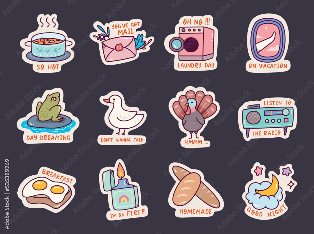 Set of Cute Sticker Doodle