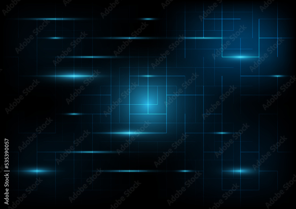 Abstract line bright glow on vintage blue screen for technology background