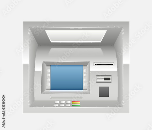 Realistic ATM interface screen. Modern electronic bank payment machine online automated service