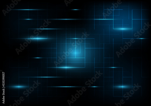 Abstract line bright glow on vintage blue screen for technology background