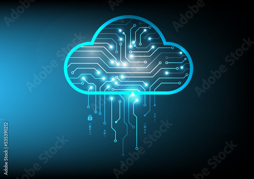 Abstract cloud on the vintage blue screen with bright glow circuit board on for technology background, Vector illustration design