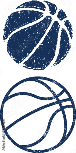 Two stylized hand drawn illustrated basketball icons. Textured and rough vector illustrations of a sports symbol. 