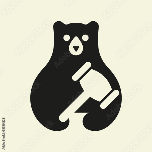 Initial Bear Law Logo Negative Space Vector Template. Bear Holding Law Symbol