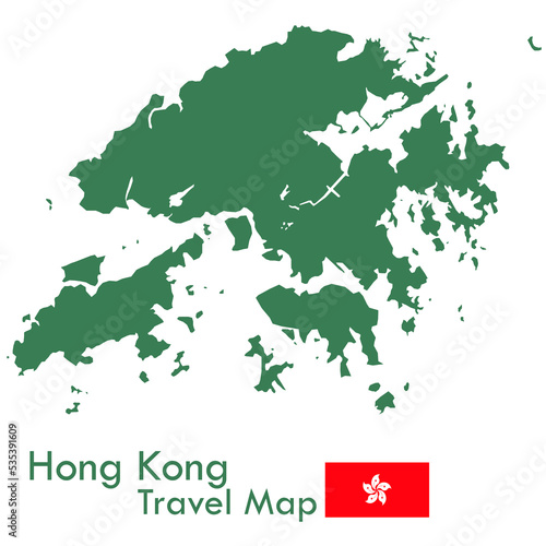 Map-Green Hong Kong map with national flag.