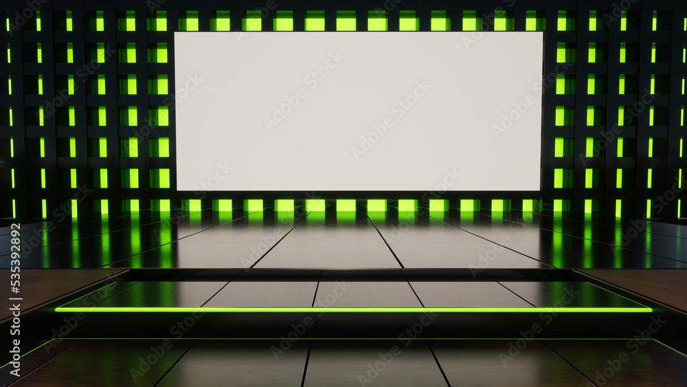Display product with white screen design Blank product stand with light glow screen.3D rendering
