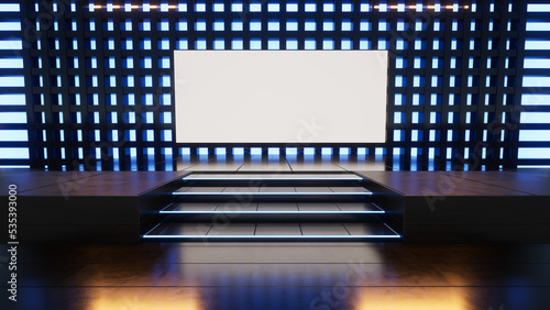Display product with white screen design Blank product stand with light glow screen.3D rendering