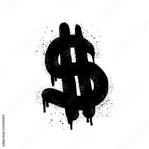 Spray painted graffiti currency in black over white. Drops of sprayed dollar icon. isolated on white background. vector illustration