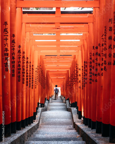 Person in kimono walking inside hie shrine in nagatachō, chiyod photo