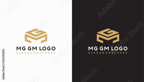 MG GM Letter hexagon gold logo vector image