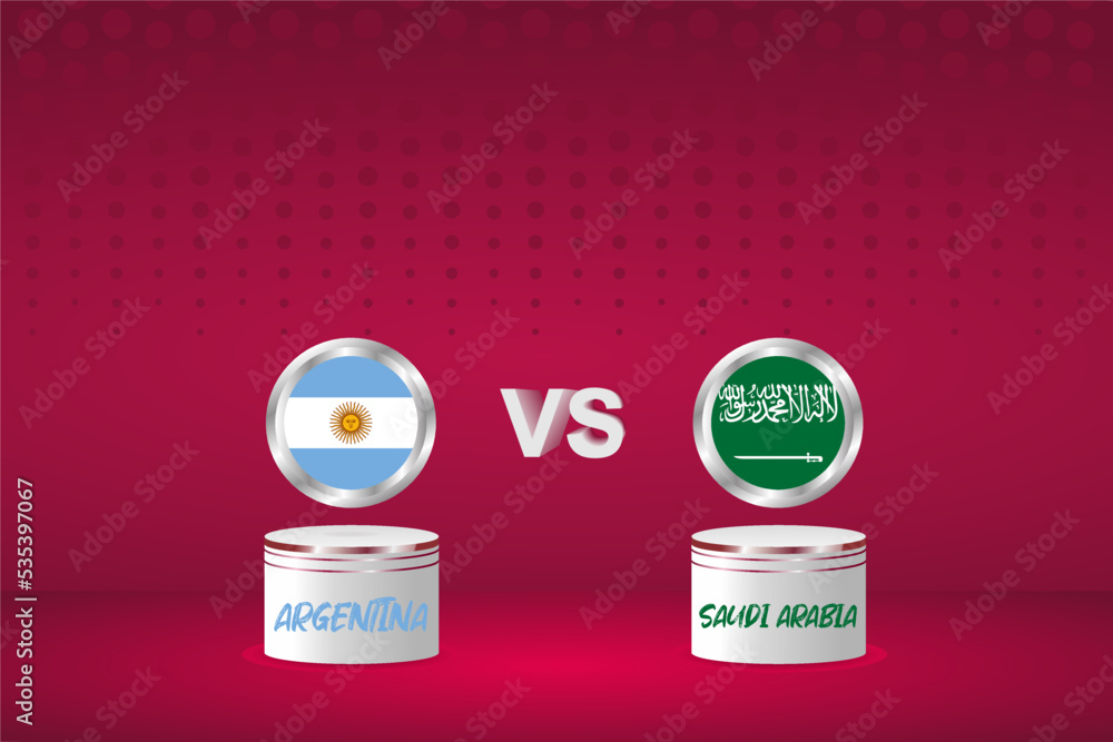 Country Flag Background Argentina vs Saudi Arabia, 2022 world Football Championship in Qatar. Group Phase Match. Posters, Brochures, vector backgrounds.