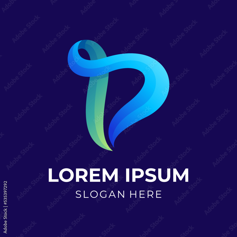 Fototapeta premium initial D logo vector with 3d blue and green color style