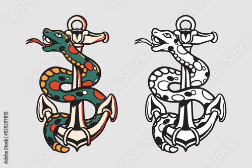 Vintage snake tattoo illustration