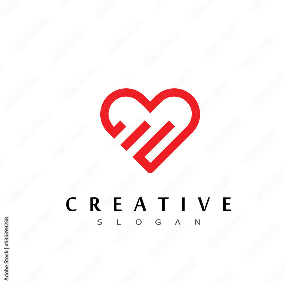Red heart logo design, abstract love icon, isolated on white background