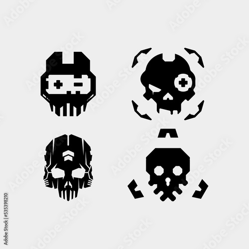 Skull cyberpunk futuristic streetwear element robotic head vetor poster icon set element editable