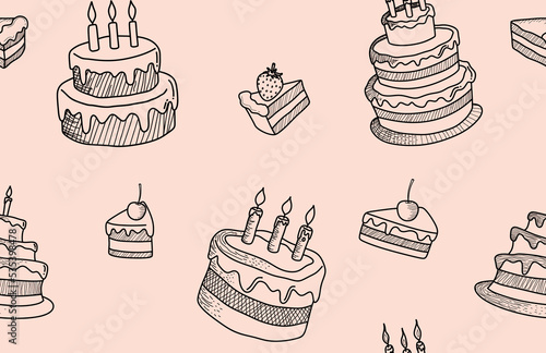 cute doodle cake seamless pattern.