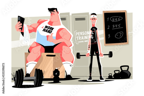 Workout in gym with professional trainer