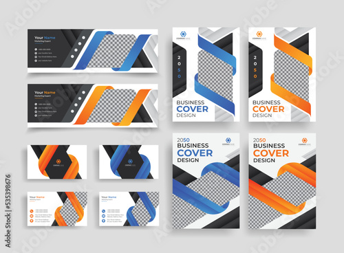 Corporate identity or branding design template set. Company file or brochure cover. creative business card design and email signature design template with two color variations.