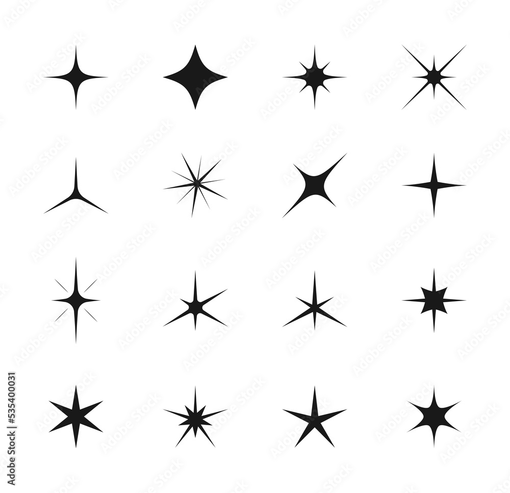 Sparkles, starburst and twinkles of stars bursts or spark flash shines, vector icons. Bright star sparkles or light twinkling silhouette effect, stars glitter with flare glare and magic rays glow Sparkles, starburst and twinkles of stars bursts or spark flash shines, vector icons. Bright star sparkles or light twinkling silhouette effect, stars glitter with flare glare and magic rays glow