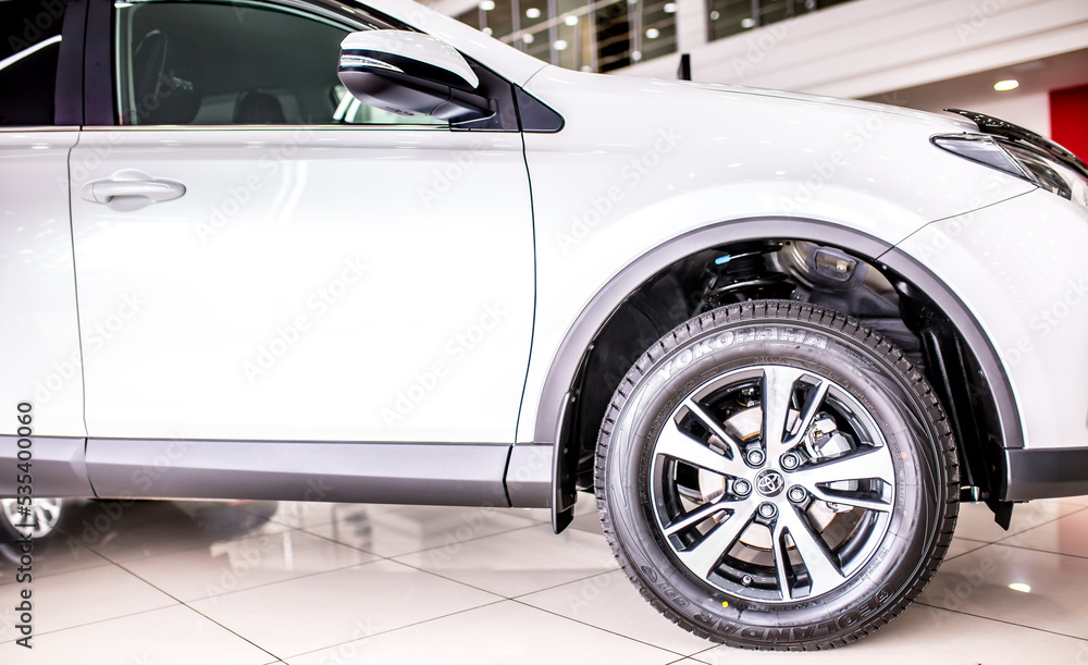 Wheels and wheels closeup, sale of car tires, wheels in a car