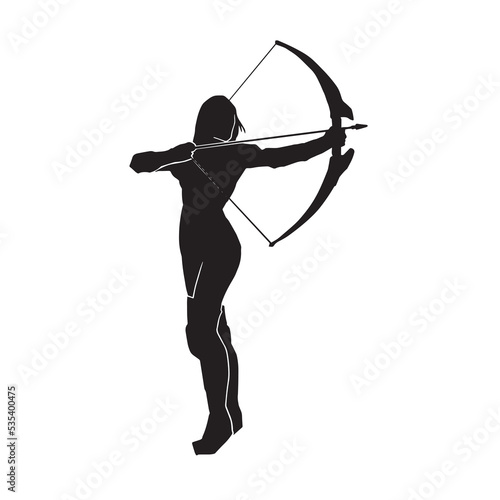 Woman Archer Silhouette. female archer warrior - Vector Illustration