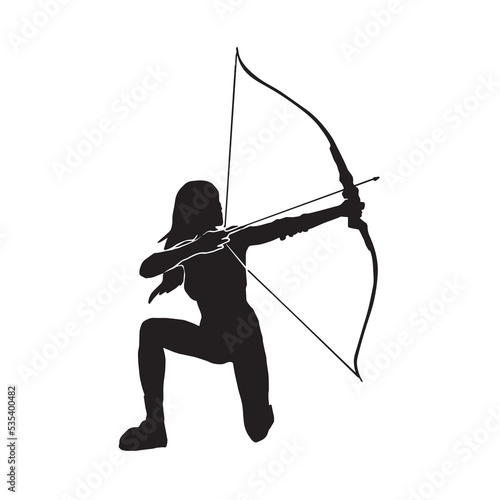 Woman Archer Silhouette. female archer warrior - Vector Illustration