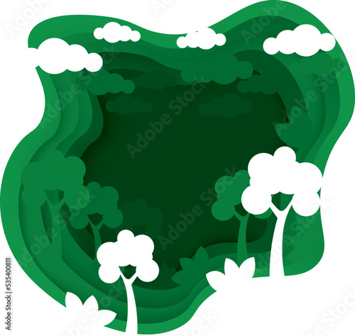 Save the world with ecology and environment conservation concept.Green forest and deers wildlife with nature background layers paper art style.Vector illustration.