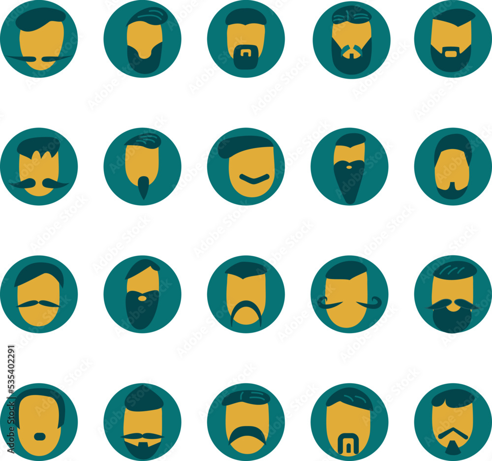 Beards and moustache, illustration, vector on a white background. Beards and moustache, illustration, vector on a white background.