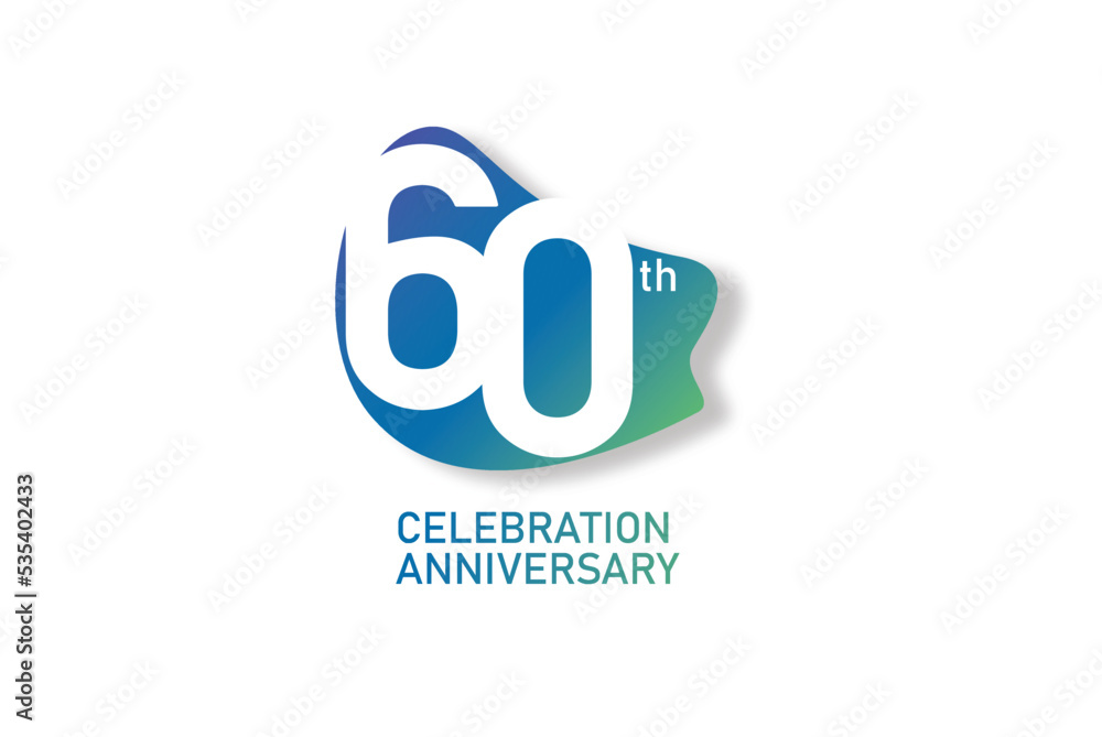 60 year anniversary celebration fun style logotype. anniversary white logo with green blue color isolated on red background, vector design for celebration, invitation and greeting card - Vector