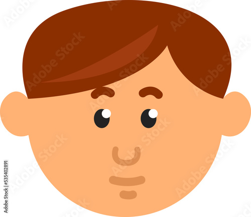 Boy with dark brown hair, illustration, vector on a white background.