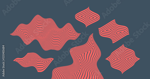 Abstract melted liquid shape. Psychedelic stripes. Optical art. 3D vector illustration for cover, poster, booklet, brochure, flyer, album or banner.