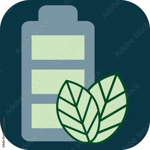 Battery with leaves, illustration, vector on a white background.