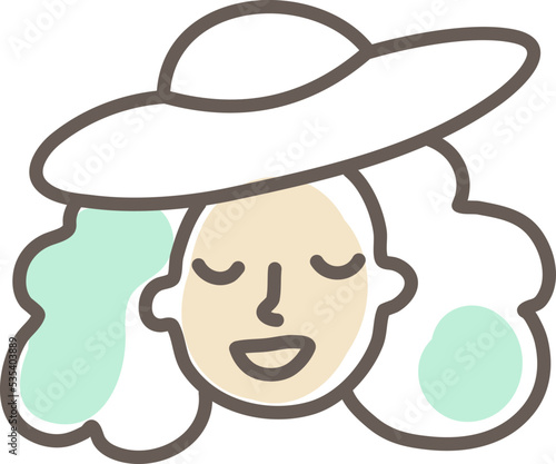 Grandma with fancy big hat, illustration, vector on a white background.