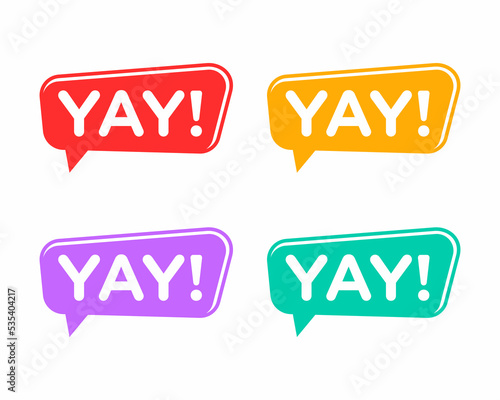 yay speech bubble like hooray. flat cartoon style trend modern logotype graphic design element isolated on white background