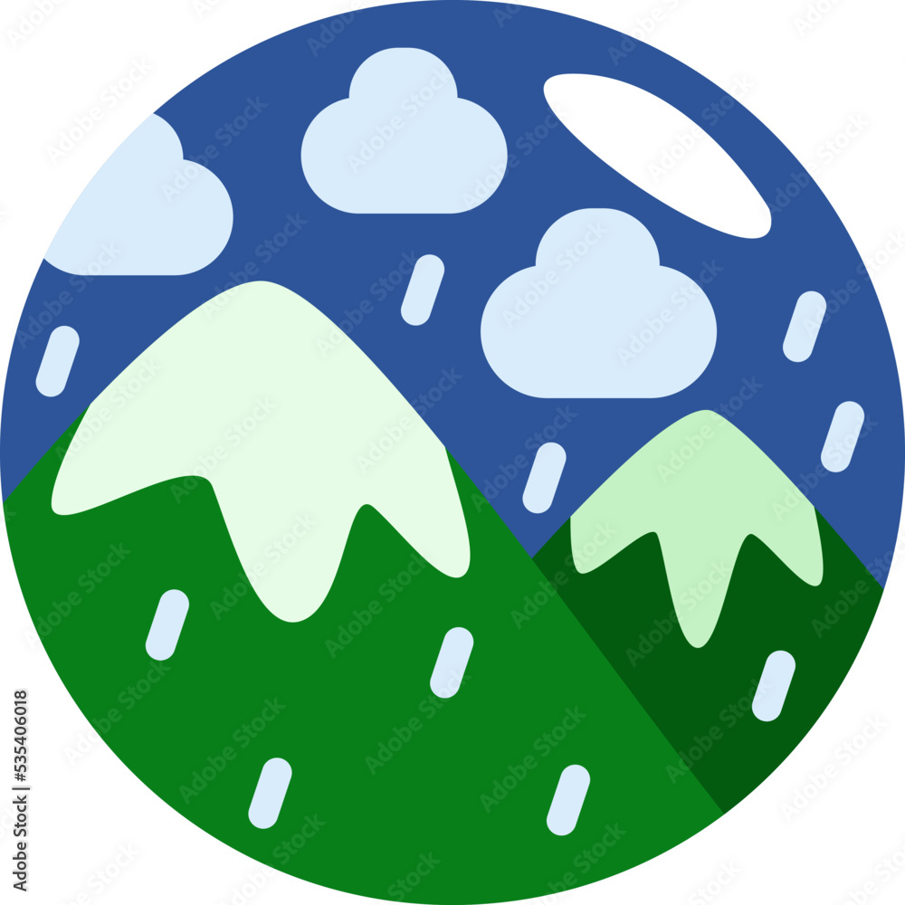 Rain in the green mountains, illustration, vector on a white background. Rain in the green mountains, illustration, vector on a white background.