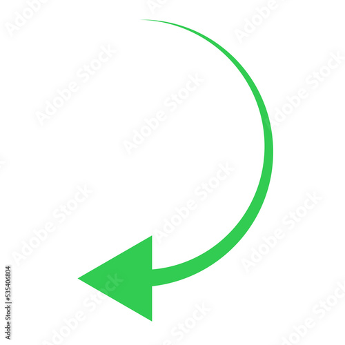 Green half, circle with one arrow. Flat design element. Isolated png illustration, transparent background. Asset for overlay, montage, collage, presentation. 