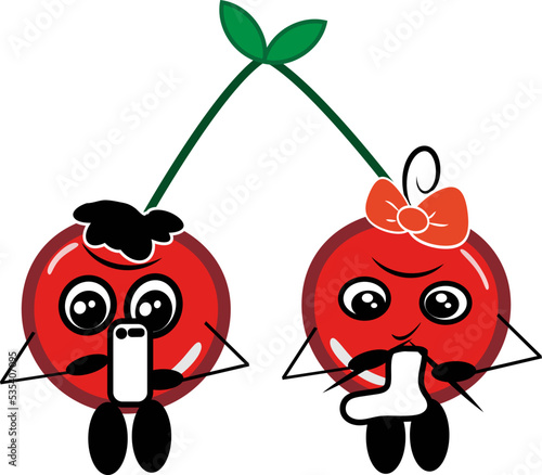 Resting cherries, illustration, vector on a white background.