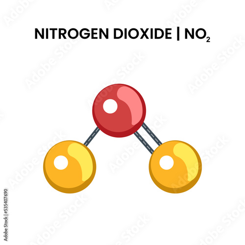 Structure of Nitrogen Dioxide molecule. NO2 consisting of Nitrogen and Oxygen. Chemical and physical concept for education.