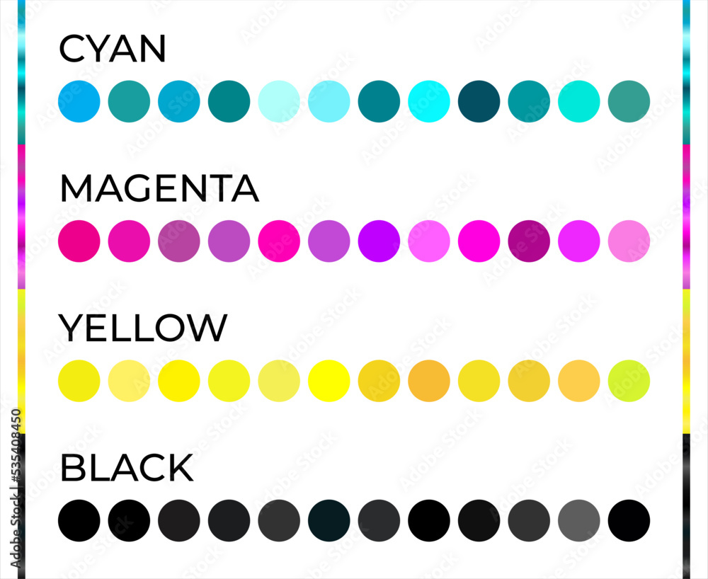 Round Cyan, Magenta, Yellow and Black CMYK Color Swatches Illustration ...