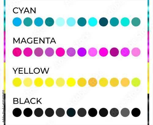 Round Cyan, Magenta, Yellow and Black CMYK Color Swatches Illustration