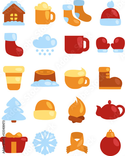 Winter supplies, illustration, vector on a white background.