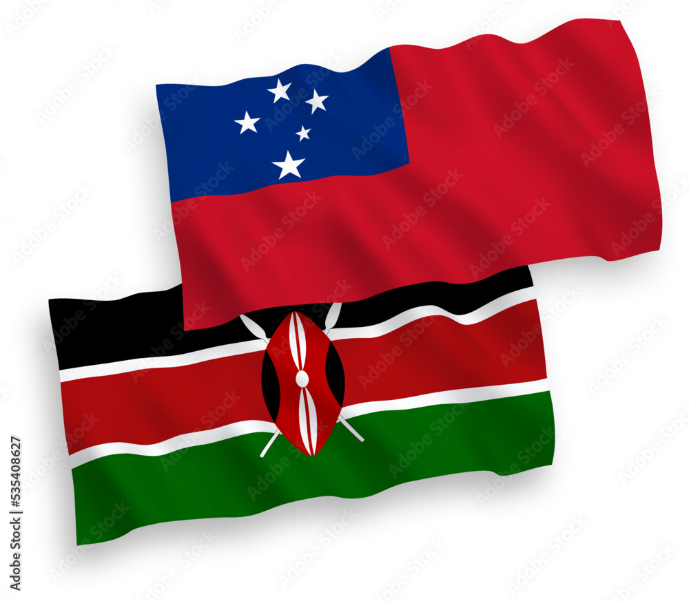National vector fabric wave flags of Independent State of Samoa and Kenya isolated on white background. 1 to 2 proportion. National vector fabric wave flags of Independent State of Samoa and Kenya isolated on white background. 1 to 2 proportion.